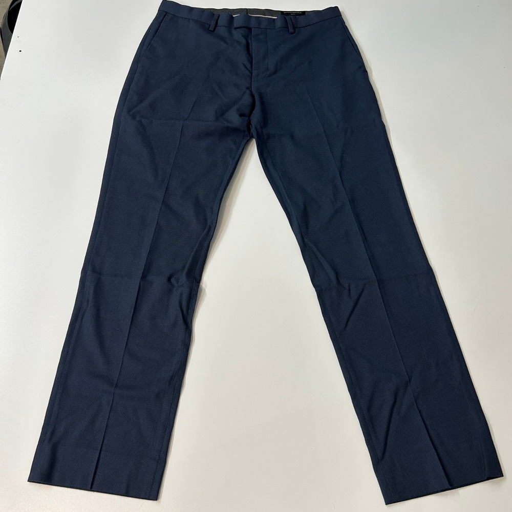 Banana Republic Mens Slim Fit Dress Pants Navy Blue Birds Eye 32x32 Trousers